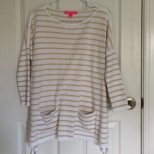 Lilly Pulitzer Women's Elba Coolmax Sweater, White/Gold Stripe, size XS EUC